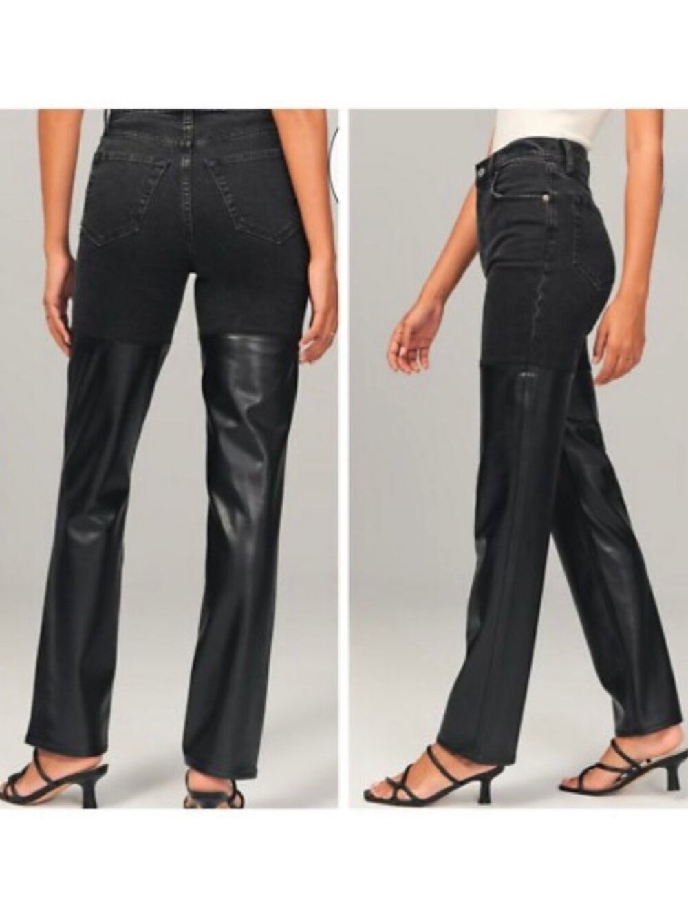 Abercrombie 90s Straight Jeans Size 27 Black Faux Leather High Rise Quiet Luxury